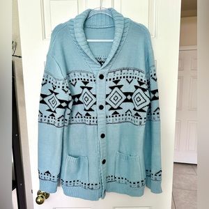Sky Blue Knit Cardigan - Tribal Print